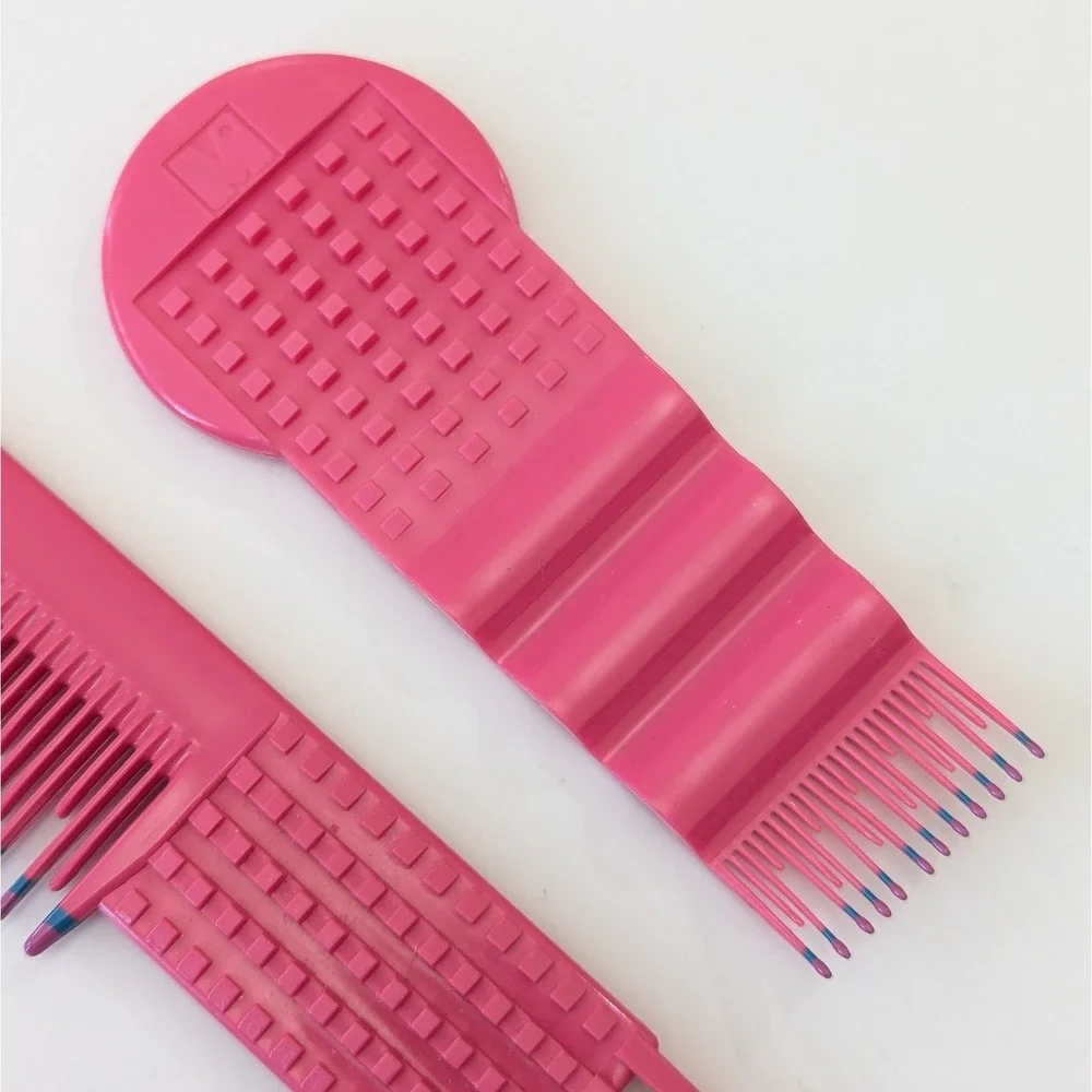 Mebco Set Of 2 Pink Plastic Comb Hair Pick Color Dip Tip Flipside & Micro Vtg